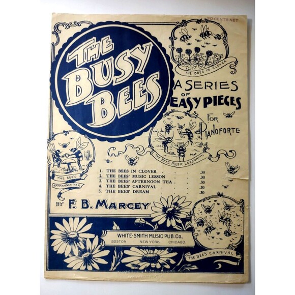 Other - The Busy Bees Lesson Sheet Music 1903 Anthropomorphic Singing Bee F.B. Marcey